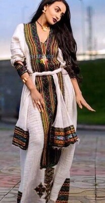 ረዘም ያለ የሀበሻ ቀሚስ  Ethiopian Traditional Long Dress