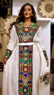 ረዘም ያለ የሀበሻ ቀሚስ Ethiopian Traditional Long Dress - made to order