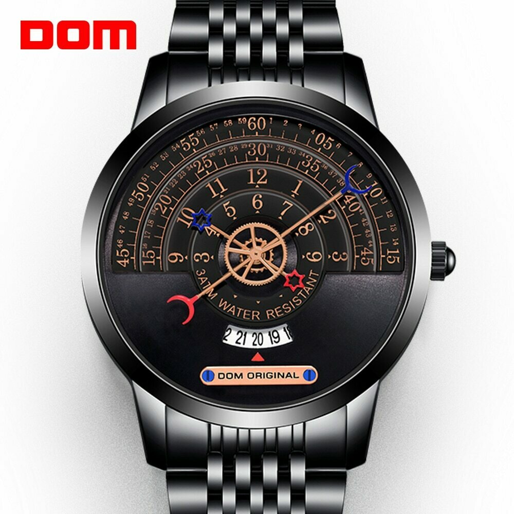 Quartz Watch DOM Calendar Gold Black Waterproof High Quality Multi quartz-crystal-mineral-single-point-mini-me-geology