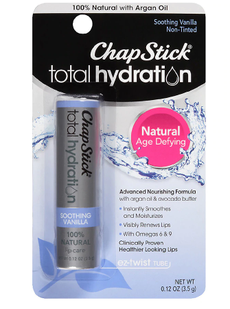 ChapStick Total Hydration Flavored Lip Balm Tube, Natural Age Defying Lip Care, Soothing Vanilla