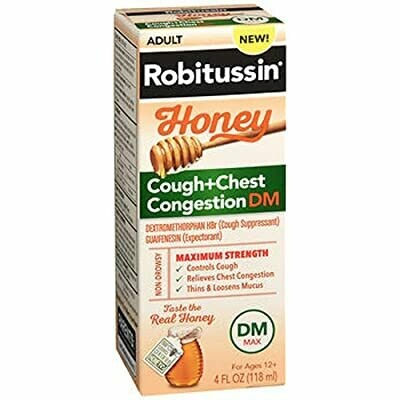 RobitussinHoney ሳል + የደረት መጨናነቅ ዲኤም RobitussinHoney Cough + Chest Congestion DM