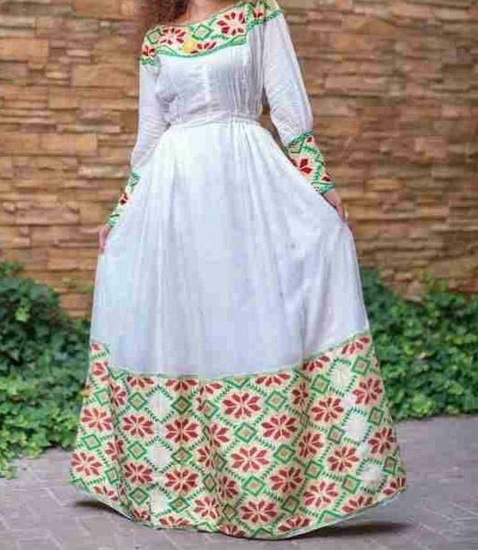 ረዘም ያለ የሀበሻ ቀሚስ  Ethiopian Traditional Long Dress
