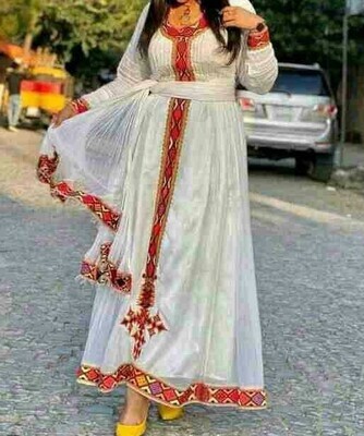 ረዘም ያለ የሀበሻ ቀሚስ  Ethiopian Traditional Long Dress