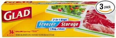 Food Storage Bags, 2-in-1 Zipper Gallon