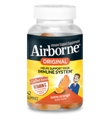 Airborne ኤርቦርን (Vitamin C, E, Zinc, Minerals &amp; Herbs Immune Support Supplement Gummies Orange )