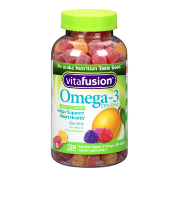 Omega 3 Gummy Vitamins for Adults Dietary Supplement Lemon, Berry, &amp; Cherry ኦሜጋ 3