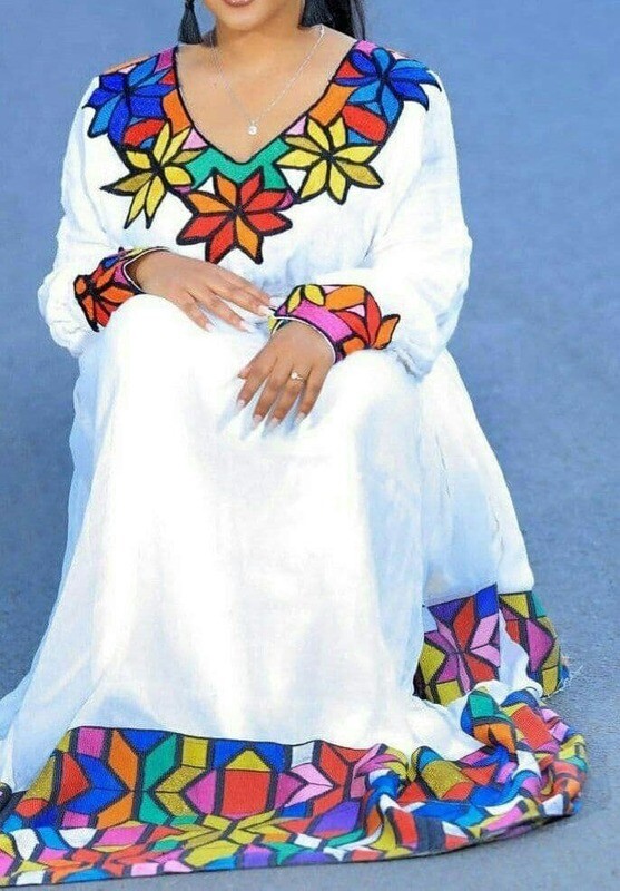 ረዘም ያለ የሀበሻ ቀሚስ  Ethiopian Traditional Long Dress