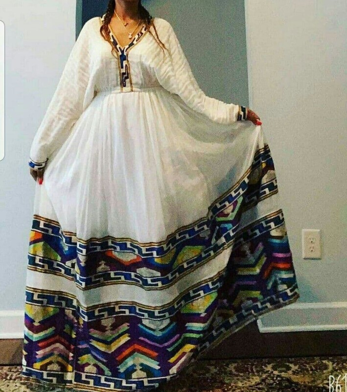 ረዘም ያለ የሀበሻ ቀሚስ  Ethiopian Traditional Long Dress