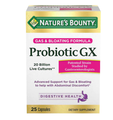 Nature&#39;s Bounty ኔቸርስ ቦንቲ (Probiotic GX Gas &amp; Bloating Formula, Capsules)