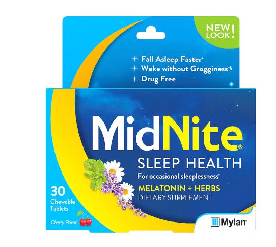 Midnite Drug-Free Sleep Aid, Chewable Tablets, Melatonin & Herbs Dietary Supplement Cherry