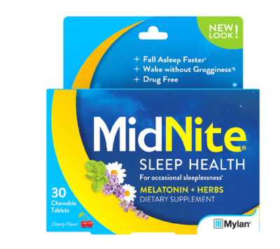 Midnite Drug-Free Sleep Aid, Chewable Tablets, Melatonin &amp; Herbs Dietary Supplement Cherry