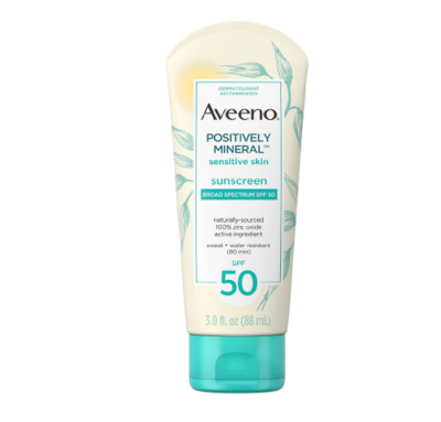 Aveeno Positively Mineral Sensitive Sunscreen Lotion SPF 50 Fragrance-Free