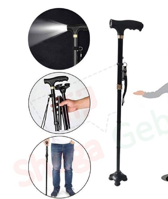Adjustable anti-slip walking stick with led light