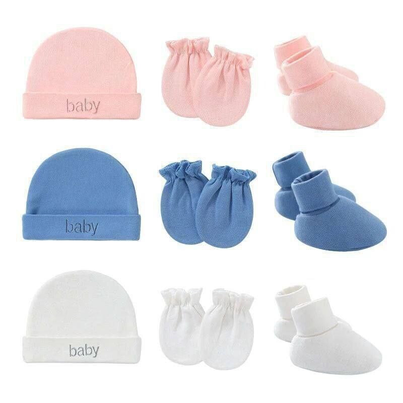 3 IN 1 Newborn Baby Hat ,Gloves, Socks Set የልጆች ኮፍያ, ካልሲ, ግላቭ