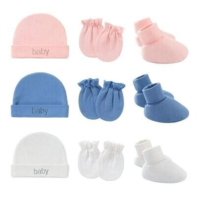 3 IN 1 Newborn Baby Hat ,Gloves, Socks Set የልጆች ኮፍያ, ካልሲ, ግላቭ