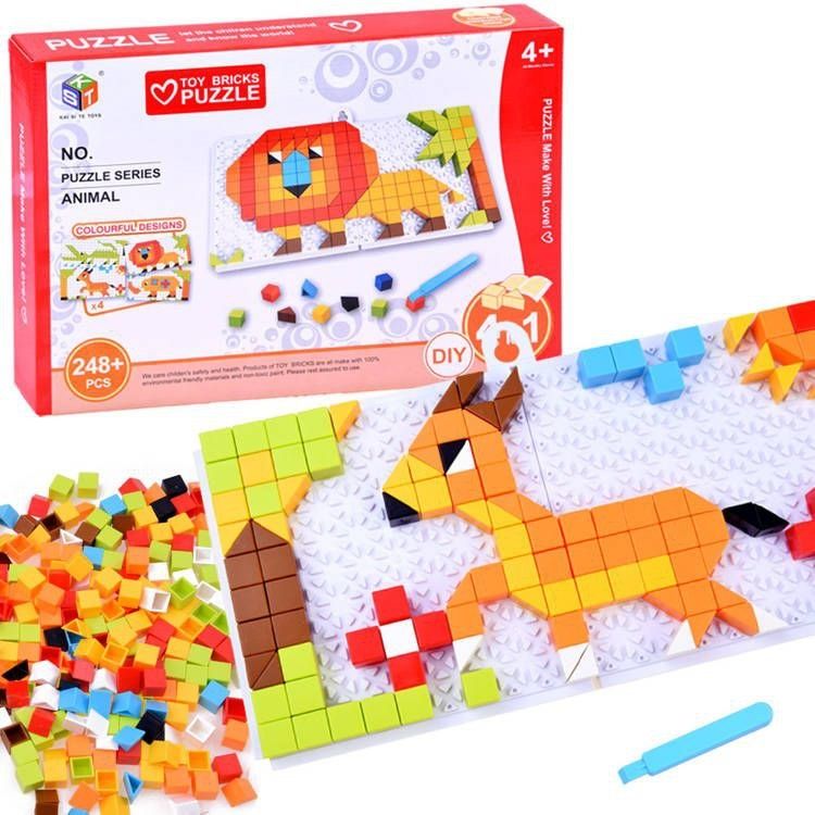 Mosaic geometrical puzzle blocks