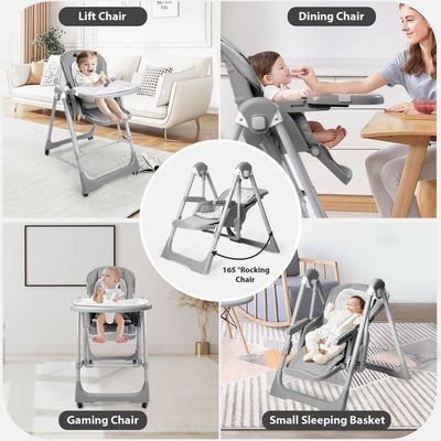 5 IN 1 High Chair &amp; Multifunction ከመመገቢያ ወንበርነት በተጨማሪ ዥዋዥዌ የሚሆን