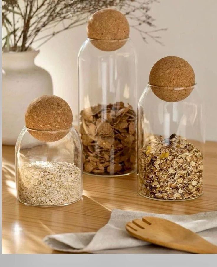 3 Pcs Glass Food Storage Jars With Shaper Wood Lid
