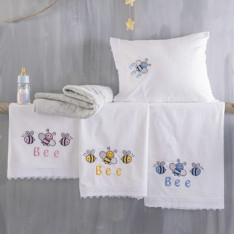 Σετ Σεντόνια Κούνιας Κέντημα Honey Bee - Rythmos