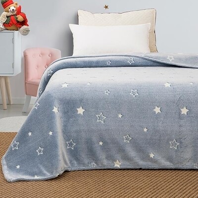 Κουβέρτα Φωσφοριζέ Βελουτέ Fleece Μονή Stars Blue - Sunshine