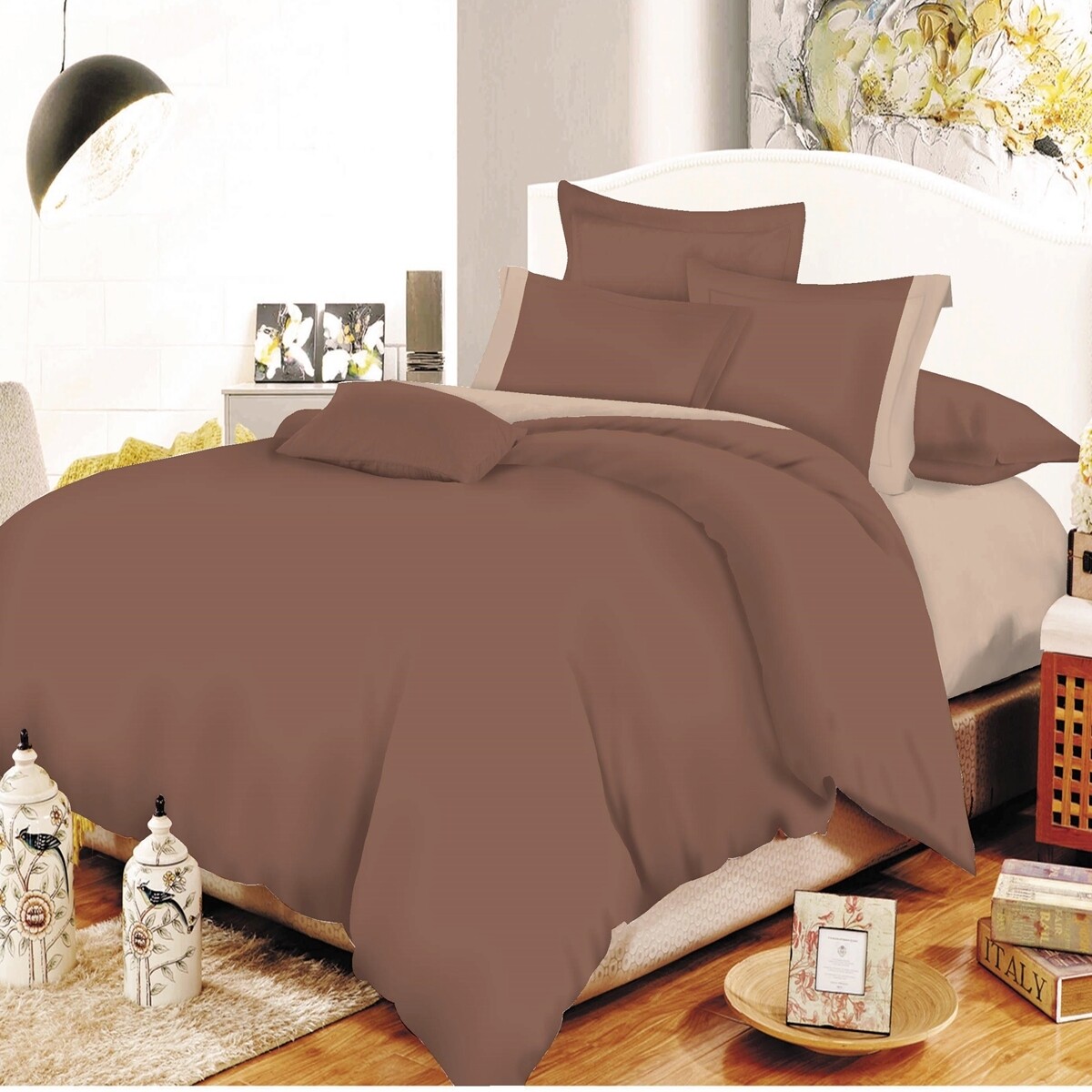 Σετ Σεντόνια Διπλά Φάσα Cotton Line Brown-Beige - Komvos