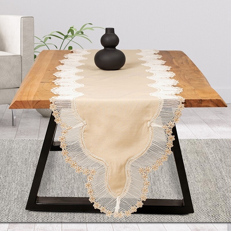 Καρέ 85Χ85 εκ. Δαντέλα Λινό Fiori Μπεζ - Ilis Home