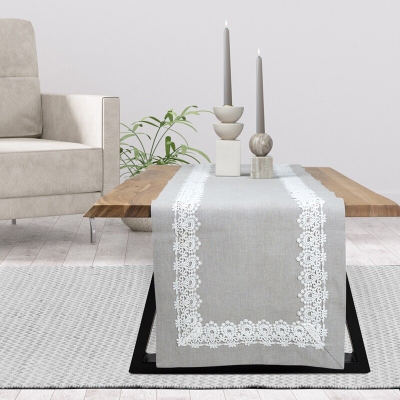 Τραπεζοκαρέ 120Χ120 εκ. Λινό-Δαντέλα 45462 Γκρι - Ilis Home