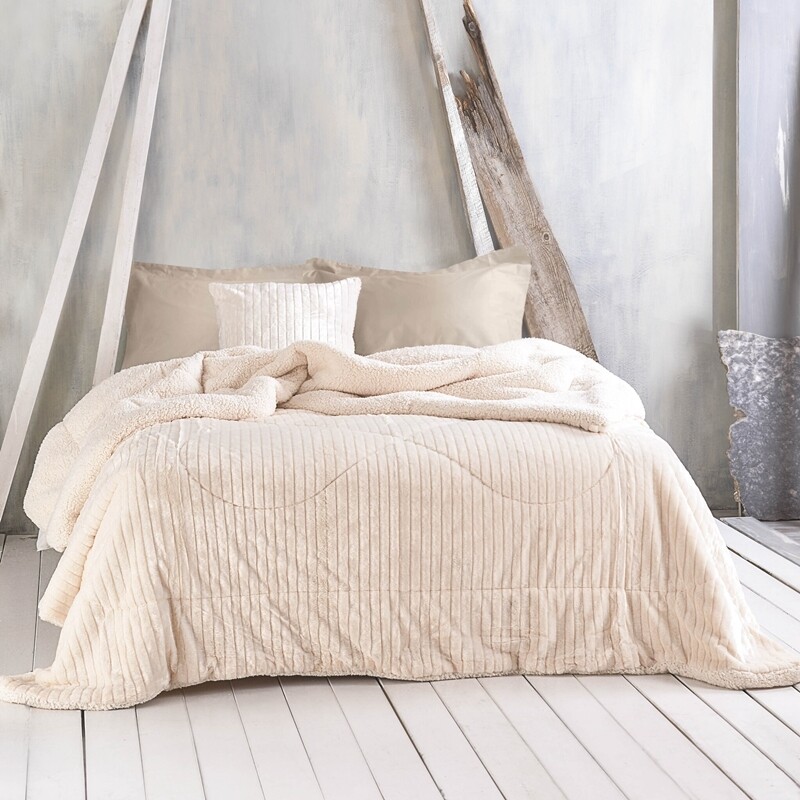 Κουβερτο-Πάπλωμα Υπέρδιπλο Shabby Ecrou Flannel-Sherpa - Rythmos