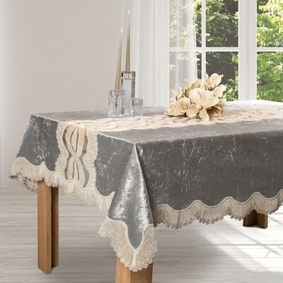 Τραπεζομάντηλο 160Χ260 εκ. Βελούδο-Δαντέλα Fiori Gray - Ilis Home