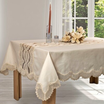 Τραπεζομάντηλο 160Χ260 εκ. Δαντέλα Λινό Fiori Beige - Ilis Home