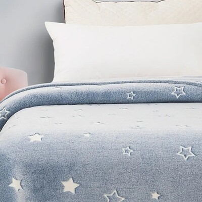 Κουβέρτα Φωσφοριζέ Βελουτέ Fleece Κούνιας Stars Blue - Sunshine