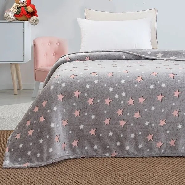 Κουβέρτα Φωσφοριζέ Βελουτέ Fleece Μονή Stars Pink - Sunshine