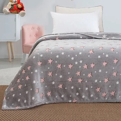 Κουβέρτα Φωσφοριζέ Βελουτέ Fleece Μονή Stars Pink - Sunshine
