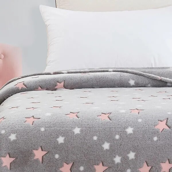 Κουβέρτα Φωσφοριζέ Βελουτέ Fleece Αγκαλιάς Stars Pink - Sunshine