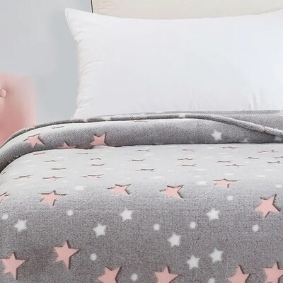 Κουβέρτα Φωσφοριζέ Βελουτέ Fleece Κούνιας Stars Pink - Sunshine