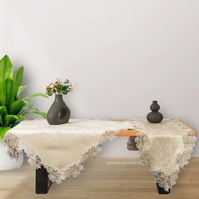 Καρέ 90Χ90 εκ. Βελούδο-Δαντέλα Danica Beige - Ilis Home