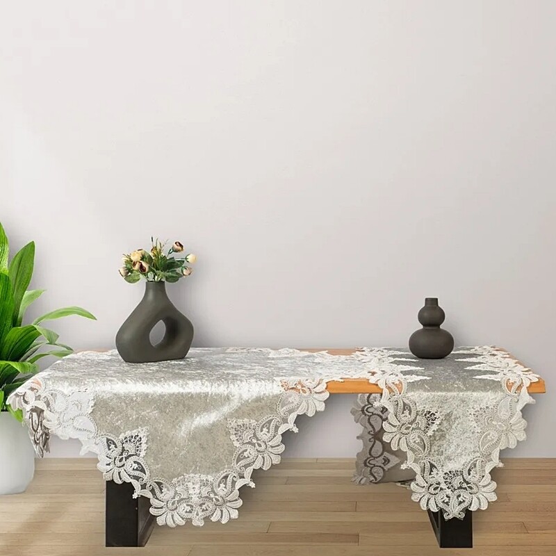 Τραβέρσα 40Χ120 εκ. Βελούδο-Δαντέλα Sandal Gray - Ilis Home