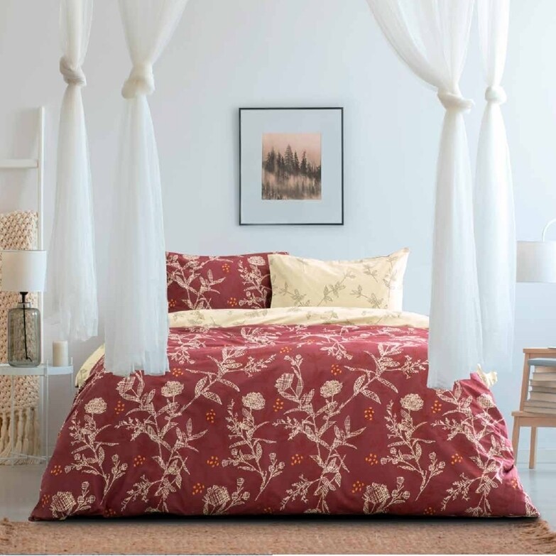 Σετ Παπλωματοθήκη Μονή Cotton 100% Grunge Rose Bordeaux - Kocoon