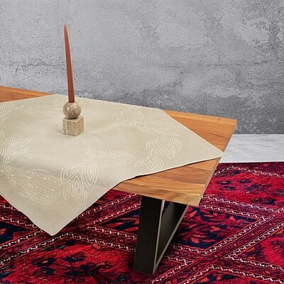 Τραπεζοκαρέ 120Χ120 εκ. Κέντημα Λινό 0337 Beige - Ilis Home
