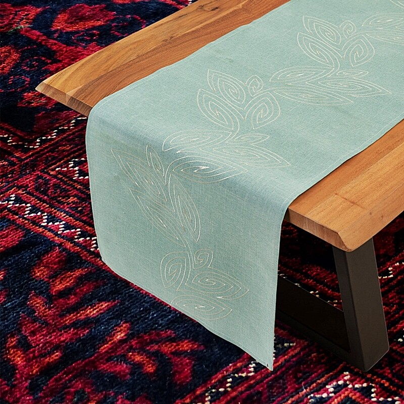 Τραπεζοκαρέ 120Χ120 εκ. Κέντημα Λινό 0337 Sky Blue - Ilis Home