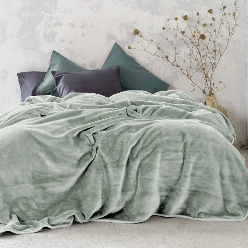 Κουβέρτα Βελουτέ Υπέρδιπλη Coperta Sage Green - Nima Home