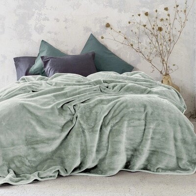 Κουβέρτα Βελουτέ Υπέρδιπλη Coperta Sage Green - Nima Home