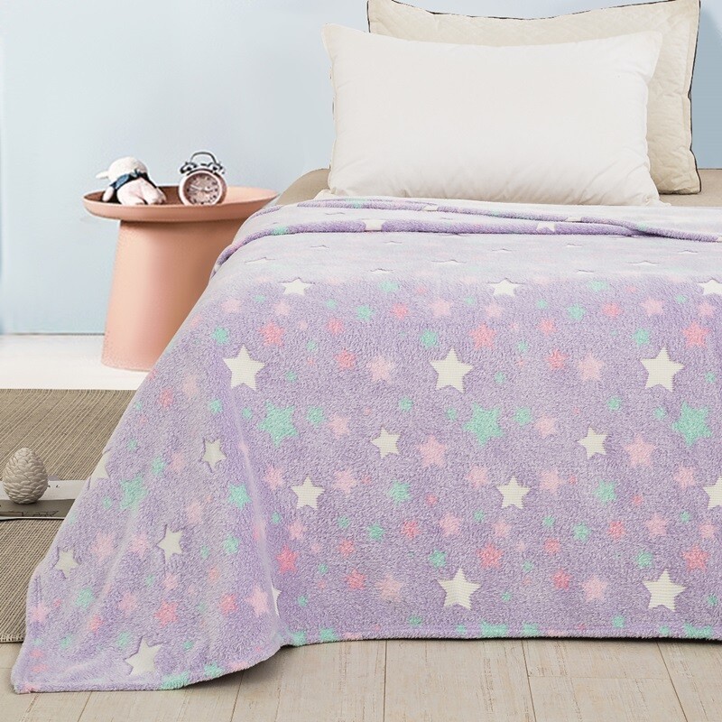 Κουβέρτα Fleece Βελουτέ Φωσφοριζέ Μονή Stars Lilac 104 - Adam Home
