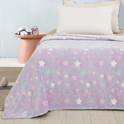Κουβέρτα Fleece Βελουτέ Φωσφοριζέ Μονή Stars Lilac 104 - Adam Home