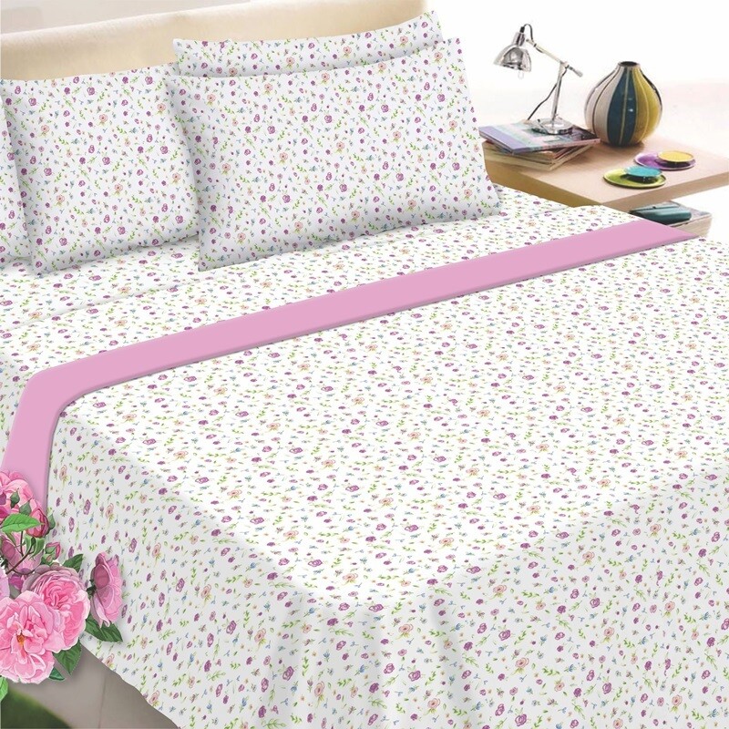 Σετ Σεντόνια Υπέρδιπλα Φανέλα Little Rose Mauve - Komvos