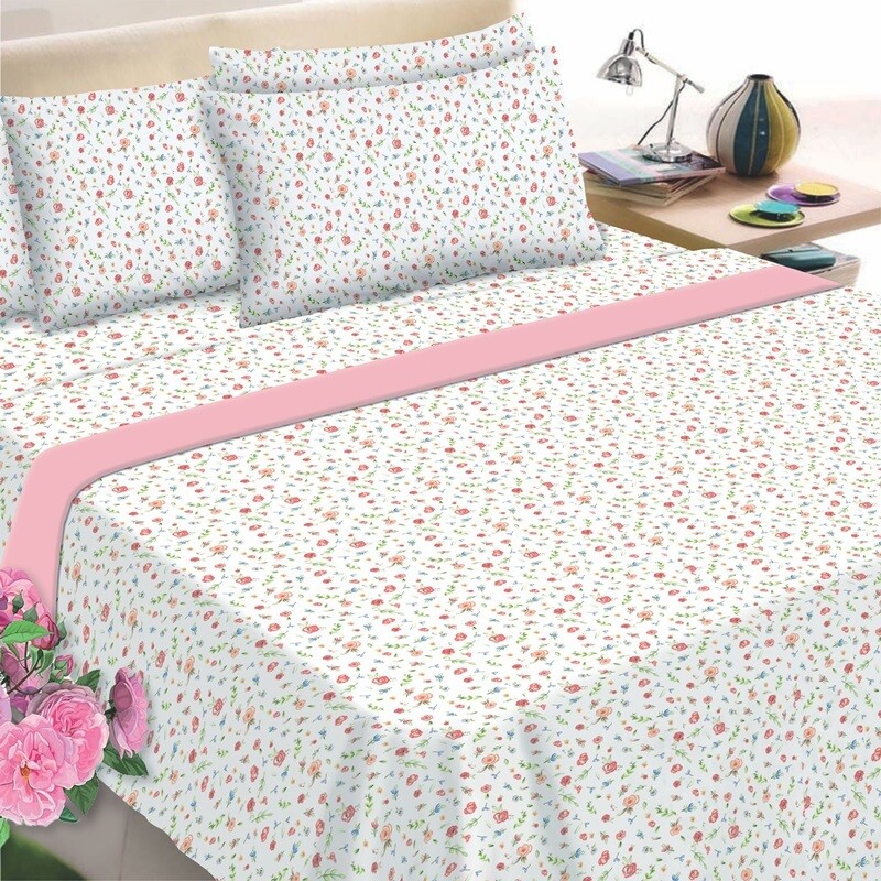 Σετ Σεντόνια Υπέρδιπλα Φανέλα Little Rose Peach - Komvos