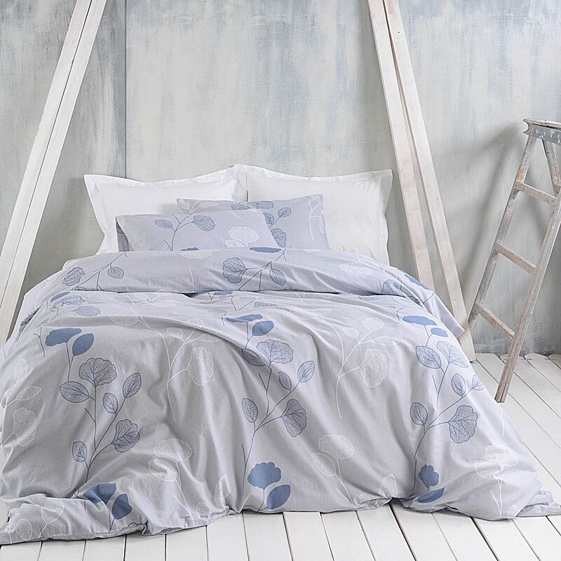 Σετ Παπλωματοθήκη Υπέρδιπλη Flannel Morin Gray/Blue - Rythmos
