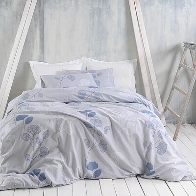 Σετ Παπλωματοθήκη Μονή Flannel Morin Gray/Blue - Rythmos