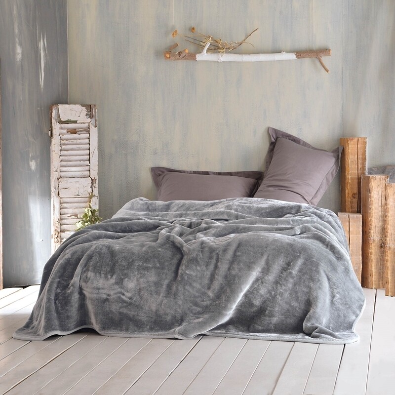 Κουβέρτα Βελουτέ Μονή Velour Gray - Rythmos