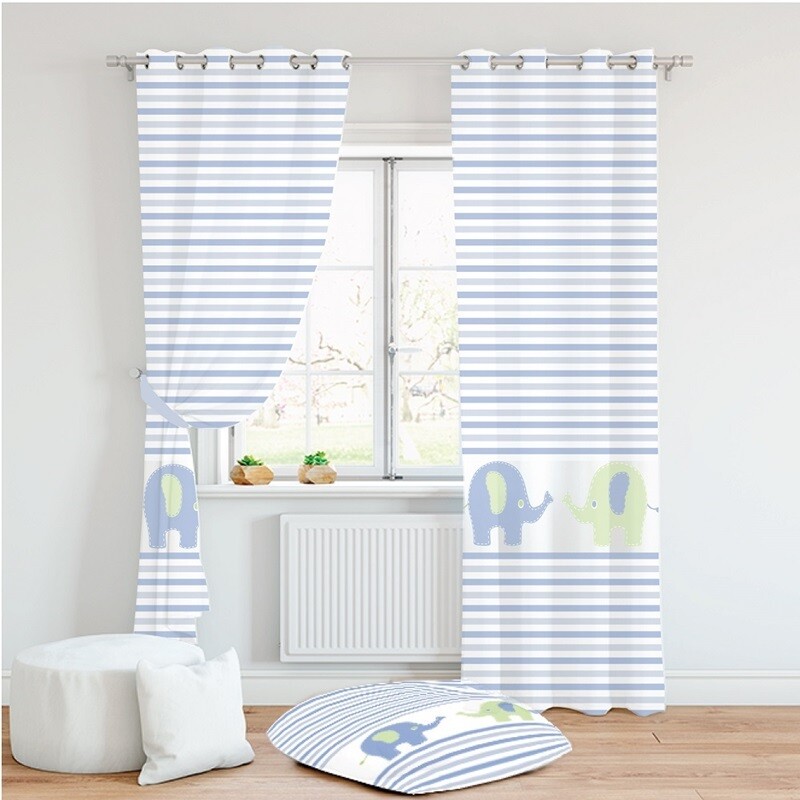 Κουρτίνα με Τρουκς 140Χ280 εκ. Ελέφαντας Μπλε - Mcdecor